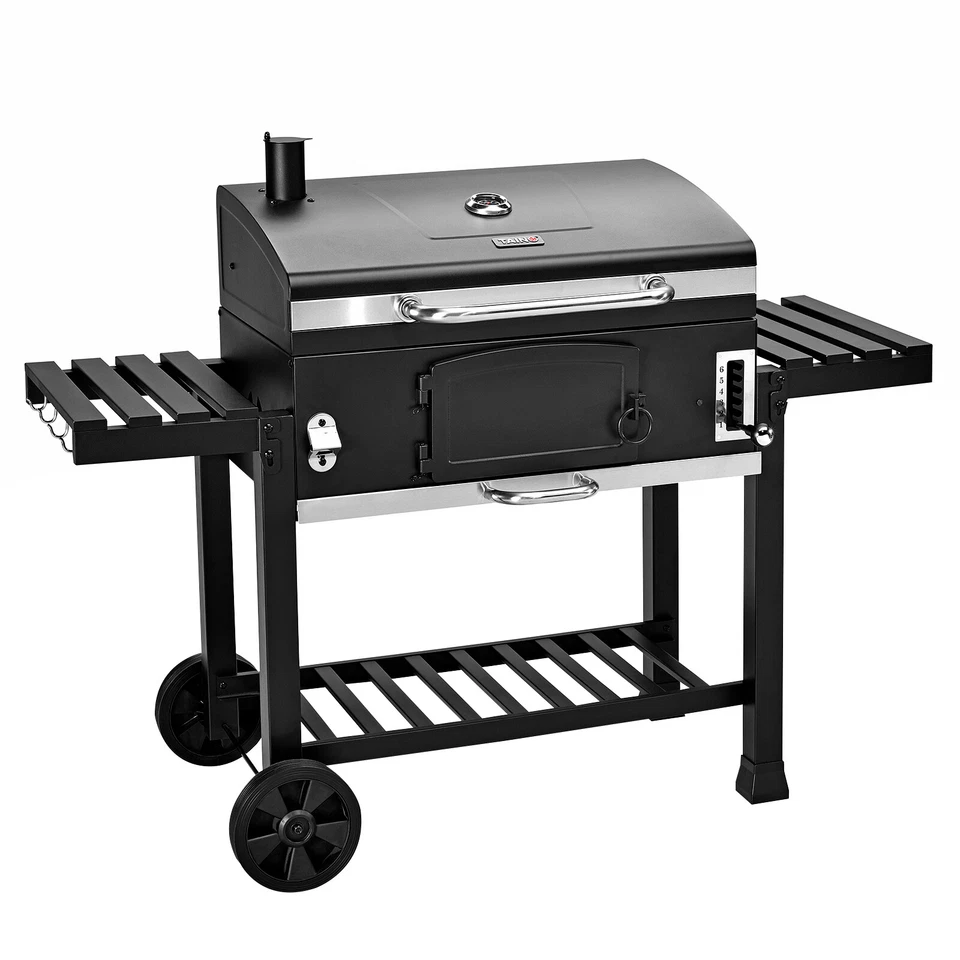 TAINO HERO XXL Holzkohlegrill Smoker BBQ Grillwagen Grill Räucherofen Schwarz