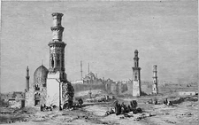 EGYPT: View of the TOMBS OF THE CALIPHS near Cairo - 19th century engraving