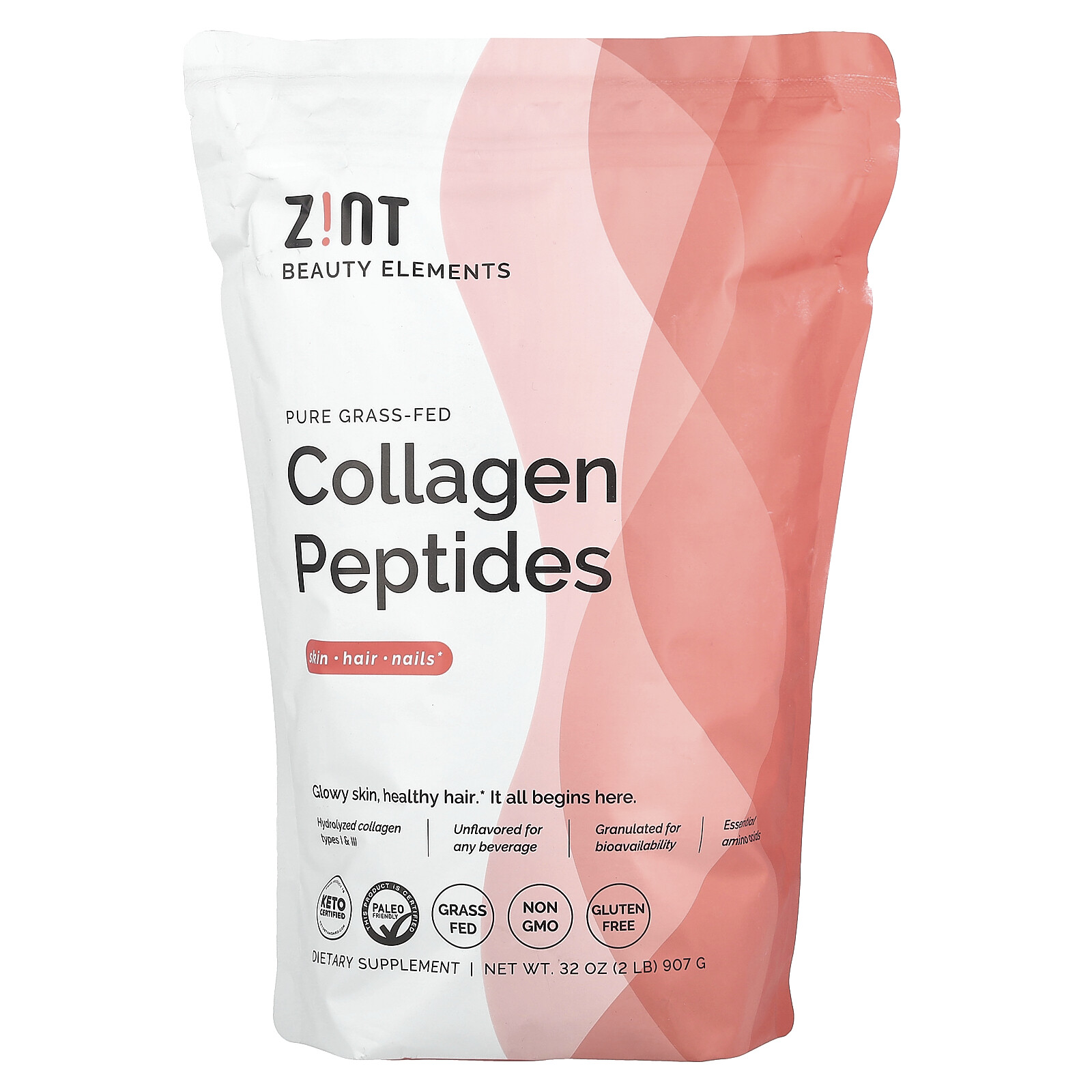 Zint Collagen Hydrolyzate Pure Protein 32 унции 907 г Без молочных продуктов, без глютена,