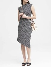 Banana Republic Tweed Asymmetrical Mock Neck Sheath Lined Dress 8 AL2313