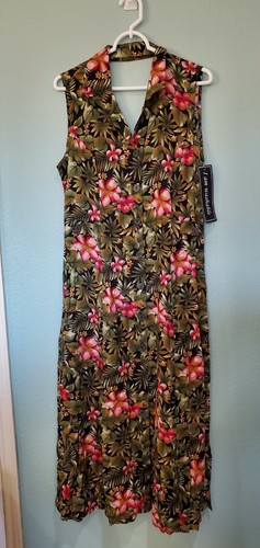 Vintage Erika 90’s Size L Hawaiian Floral Button Down Sleeveless Maxi Dress NWT