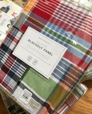 Pottery Barn Madras Drapes Set 2 Warm 44x 84 Plaid Curtains Kids Pair New .