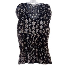 LoveShackFancy Silk Blend Black Gold Star Butterfly Preppy Metallic Mini Dress 6