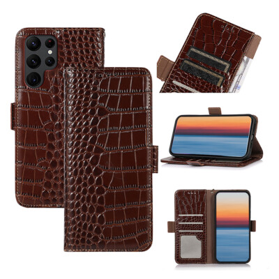 Echtleder Klapphülle Magnet Cover RFID Schutz Fotorahmen