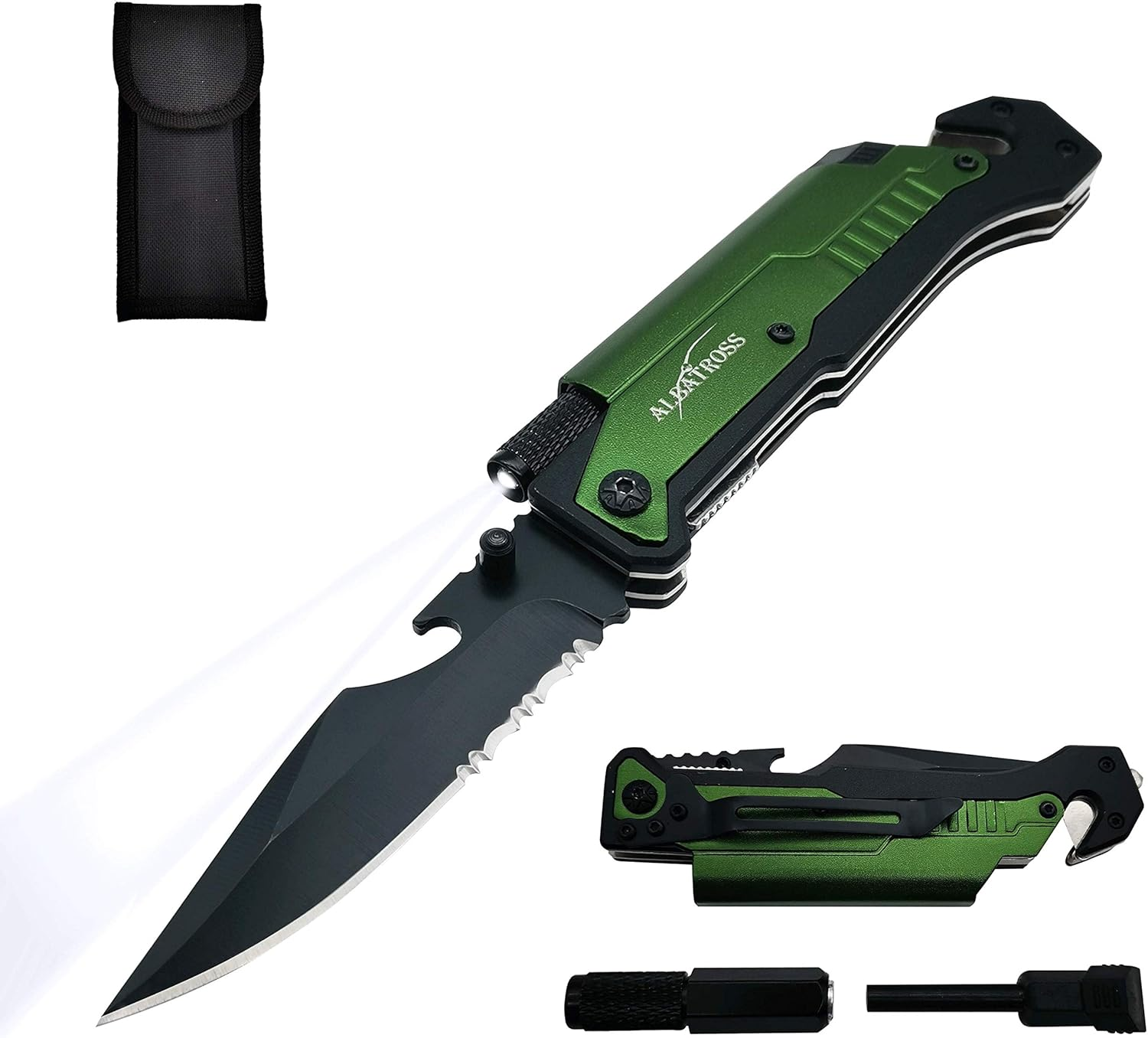 6-in-1 Tactical Folding Knife with LED Flashlight - Survival Multi-Tool