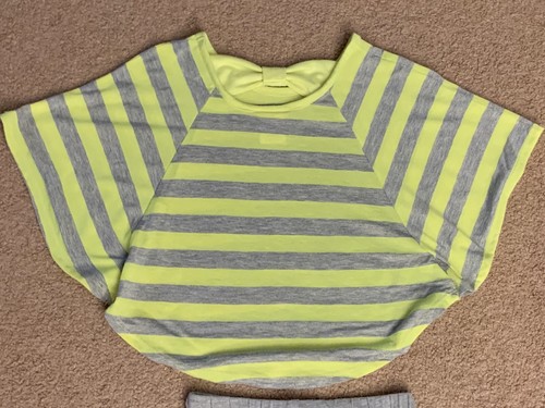 Hello Kitty Neon Green Striped Dolman Tee & Leggings Set Butterfly Sleeves Bow 6 - Picture 7 of 12