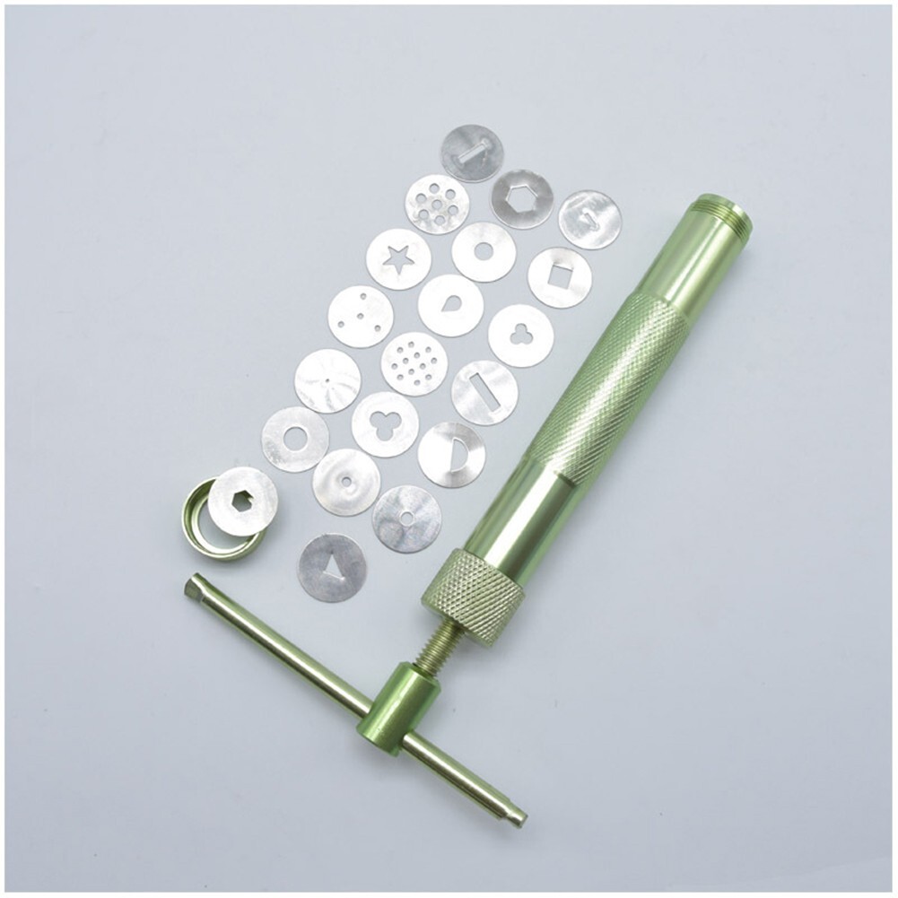 Extrudeuse à Argile Avec 20 Disques Motifs - Acier Inoxydable - Pour Pâte à Sucre, Modelage, Céramique - Vert