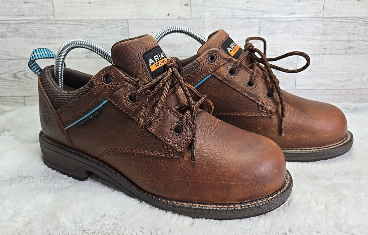 Ariat Work Boots Womens 8 C Brown Leather Composite Toe Lace Safety Non Slip