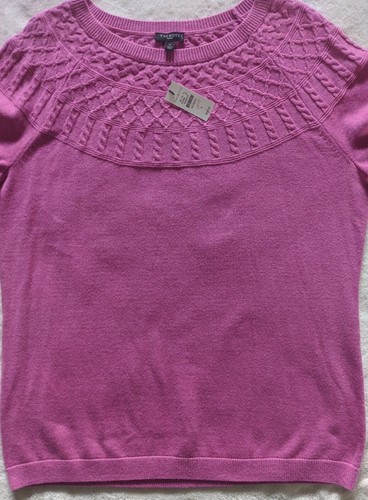 NWT $89 TALBOT'S JOYFUL PINK CABLE YOKE SWEATER SIZE X (LIKE 12W) Barbie Core! - Picture 6 of 9