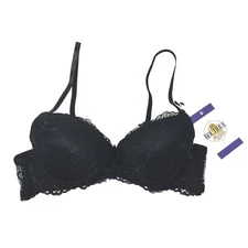 NWOT René Rofé Extreme Push Up Bra Black Lace Convertible Strap 34A