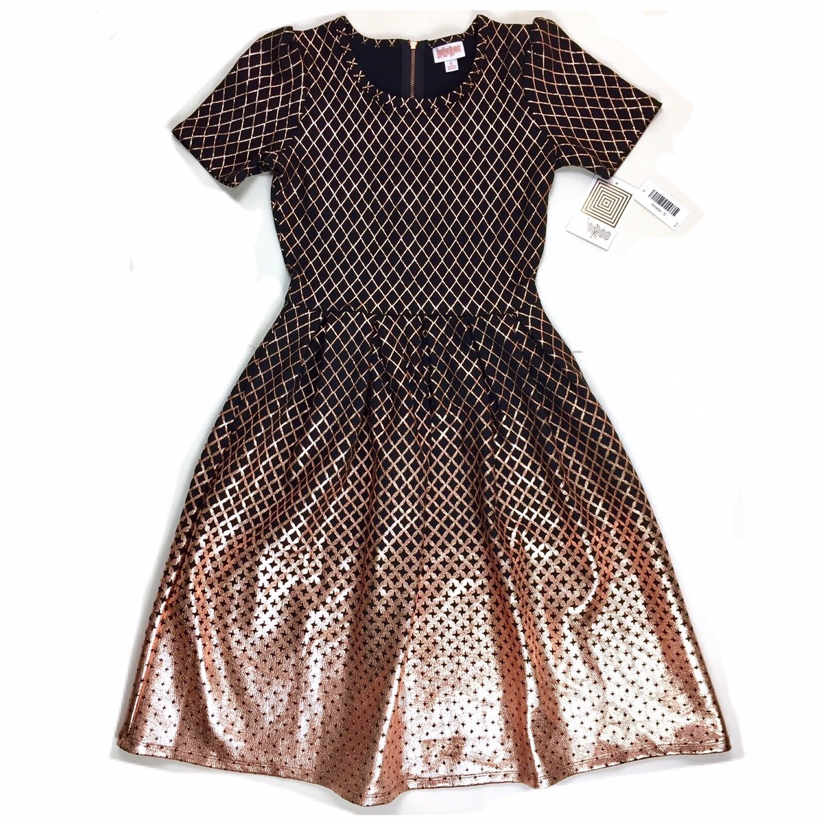 LuLaRoe Small Amelia Dress Elegant Collection Black Copper Gold Metallic  Ombre