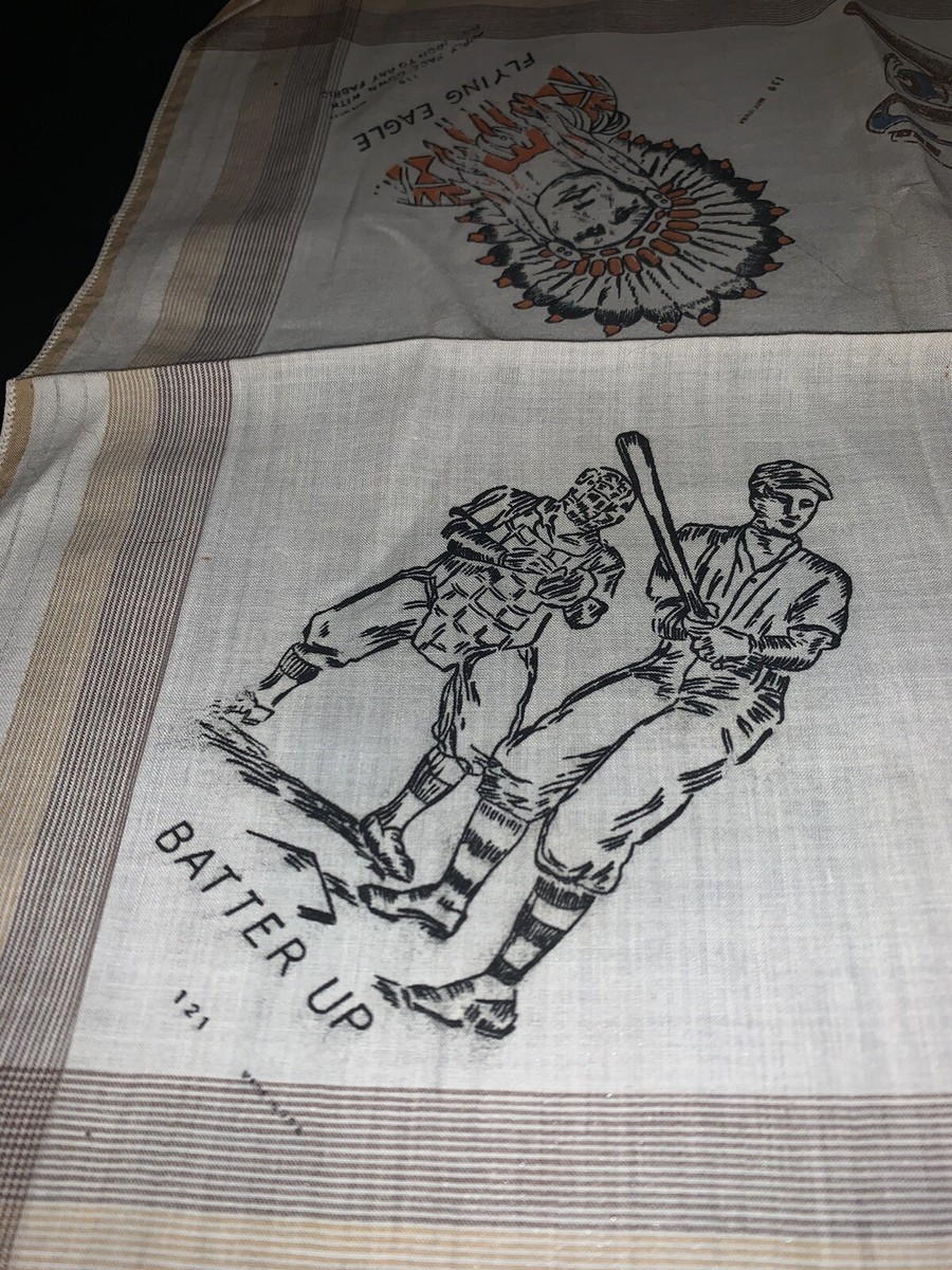 Vintage Handkerchief With Rare Iron On Images Flying Eagle, Skyliner, Baseball Vintage Handkerchief With Rare Iron On Images Flying Eagle  main image 2