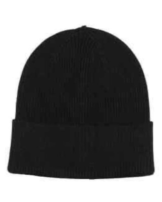 STEWART OF SCOTLAND MENS WOOL AND ACRYLIC RIBBED KNIT BEANIE BLACK OS NWT