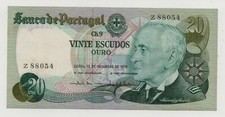 PORTUGAL 20 ESCUDOS 1978 PICK 176 PREFIX Z & 2 X VICE GOVERNADOR SIGNS