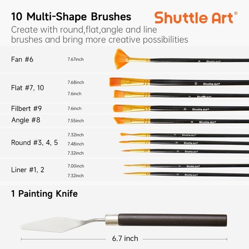48 Pack Acrylic Paint Set, Shuttle Art 30 Colours Acrylic Paint (36ml) with 10 B - Picture 6 of 9