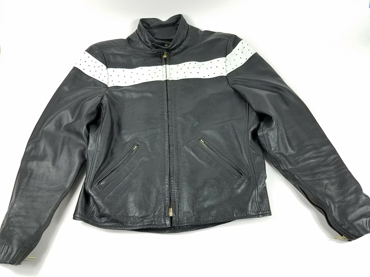 VTG San Diego Leather Motorcycle Jacket Mens L 44 Stripe Padded 