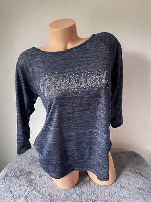 Blessed Shirt Top Women's S Hi-Lo 3/4 T USA Christian 3458 Faith Heathered Knit