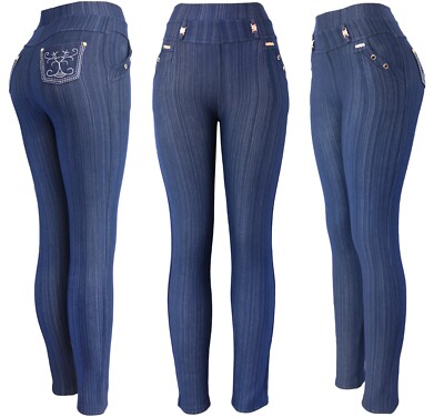 Women's Winter Plush Lined Thick Pants Denim Look Dressy Leggings