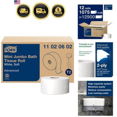Mini Jumbo Bath Tissue Roll - Toilet Paper Towels with Advanced Soft Quality,...