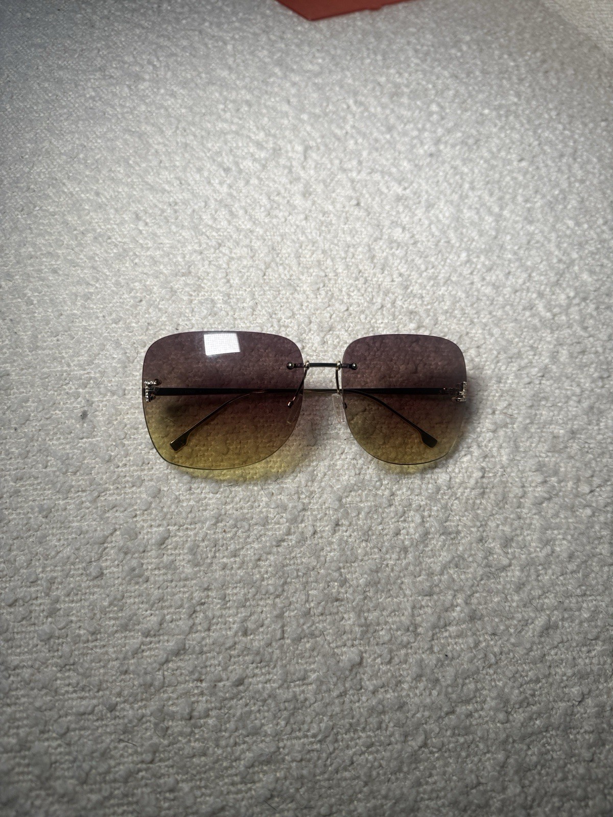 Fendi Rimless Oversized Square Sunglasses Gold Brown Gradient Yellow NWT thumbnail 4