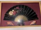 Vintage/antique Golden Lotus Shoes And Silk Fan Shadowbox Mounted — photo 3
