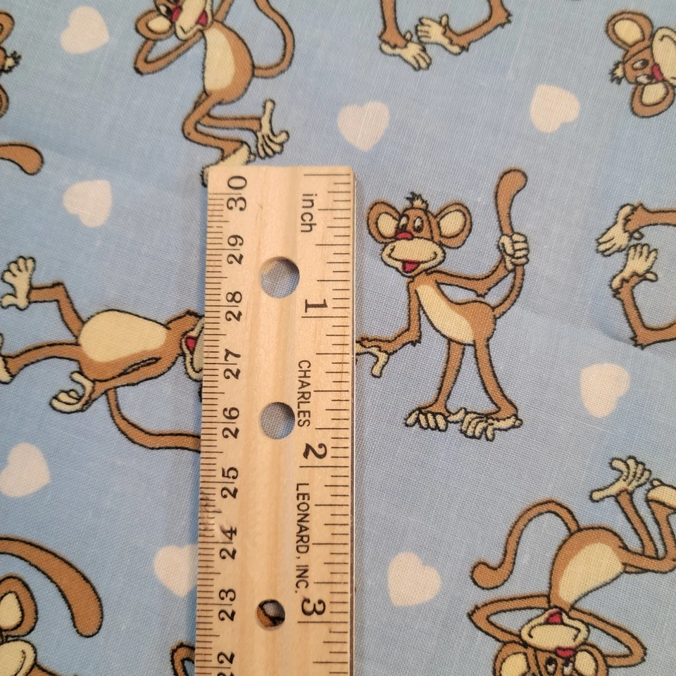 Cotton Fabric Bo the Monkey Blue Hearts Print 26x44" Cartoon Character - Image 3 of 4