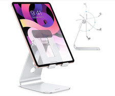 Adjustable Tablet Stand for Desk   T2 Aluminum Holder with Longer Arms Silver
