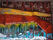 Carnegie Deli, one of a kind acrylic painting. 24 by 18, by Asheville's famous 