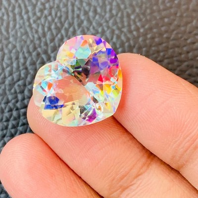 50 Ct Natural Mystic Topaz Rainbow Color Heart Certified Loose Gemstone
