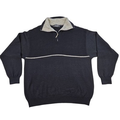 Marcello Mens Quarter Zip Sweater Black Merino Wool Blend Made in Italy Large