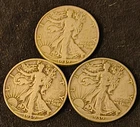 3 LIBERTY WALKING HALF DOLLARS == 1939, 1939 D, 1939 S == 90% SILVER
