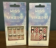 KISS Nails voguish fantasy Mix Lot 2 packs 28 count Med length Christmas glue on
