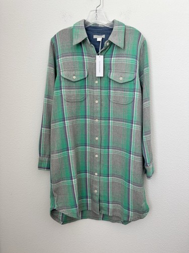 Outerknown Women's Green Plaid Blanket Shirt Dress Organic Cotton Button Front S - 第 1/12 張圖片
