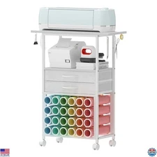 Cricut Machine Organizer Cart with 24 Vinyl Roll Holders & 2 Fabric Drawers