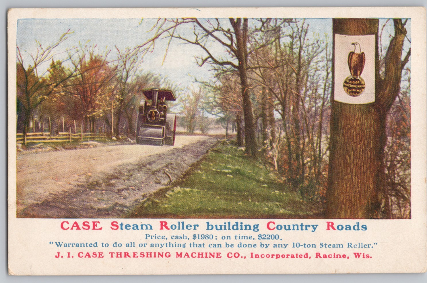 WI Racine JI Case Threshing Machine for Harvesting Steam Roller Ad Postcard