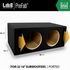 Dual Sub Woofer MDF Box Enclosure w/ Slot-Ports for 10 Subwoofers 1.70 Cu ft