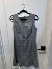 Talbots Plaid Sheath Dress Womens 8P Grey Italian Wool Blend Flounce NWT