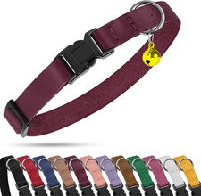 Breakaway Cat Collar with Bell - Leather Adjustable Kitten Collars with Safety Q