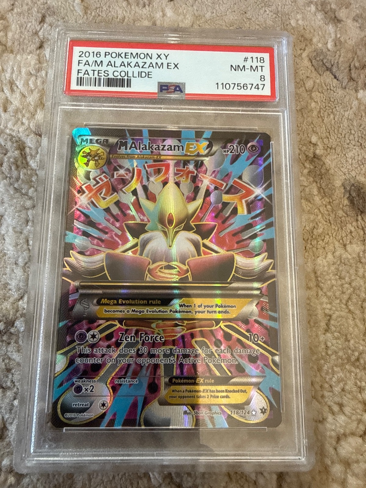 Pokémon TCG Mega-Alakazam-EX Fates Collide Holo Card 118/124 PSA 8