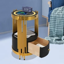 Bedside Table Smart Nightstand W/Wireless Charging LED Bed Side Table W/Drawer