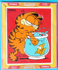 Vintage 1978 Playskool Wooden Puzzle Garfield Lunch Goldfish Jim Davis 6pc 250-2