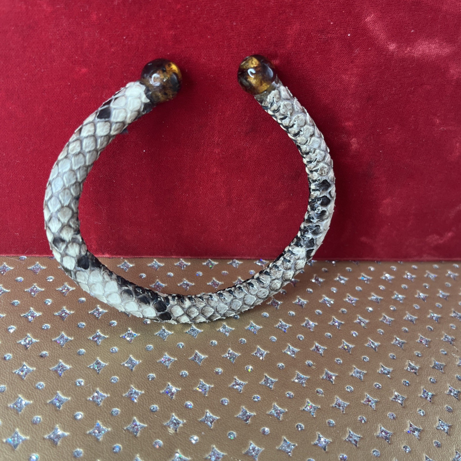 Rustic Textured Snake Python Cuff Bracelet With A… - image 1