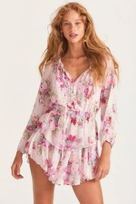 Love Shack Fancy Popover Size XS Shimmering Springs Mini Floral Dress Pink