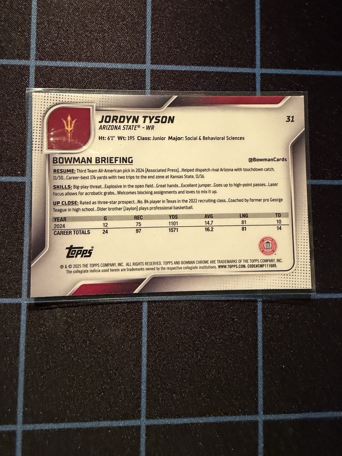 2025 Bowman University Chrome - Jordyn Tyson #31 (RC)