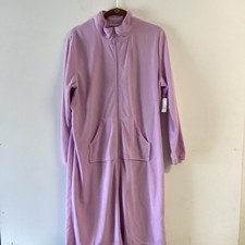 New Adonna Pink Fleece Zip-Up Robe Large Shin Length Cozy Loungewear / Pockets