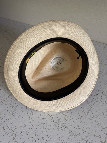 Unworn 1960s Stevens Genuine Panama Straw 7 3/8 Hat Fedora Vtg 60s Summer Picnic - Picture 16 of 21