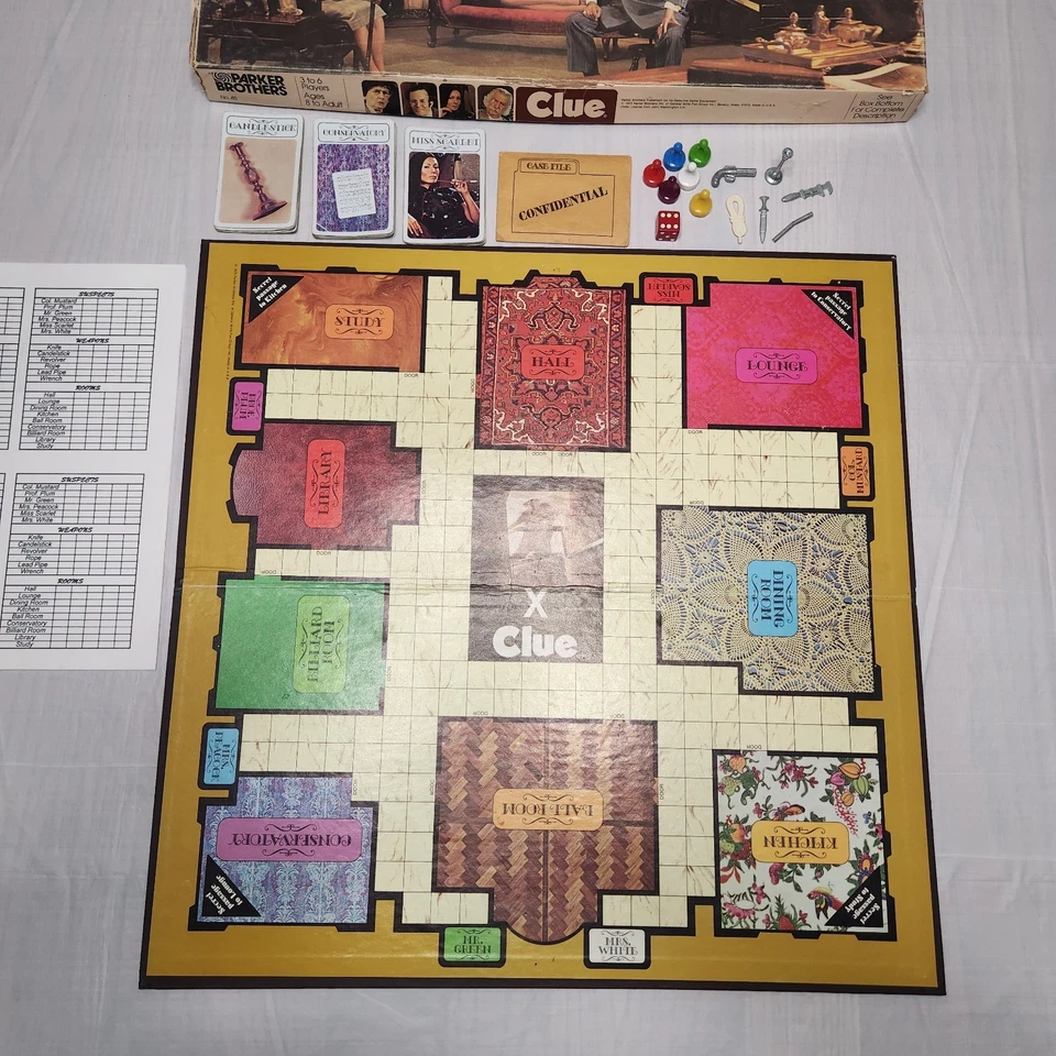 Juego de mesa vintage completo Parker Brothers clásico detective Clue 1972 Foto 4 de 4