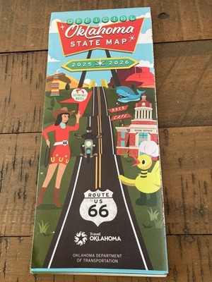 2025-2026 New Official Oklahoma State Map With Route 66 Cover.