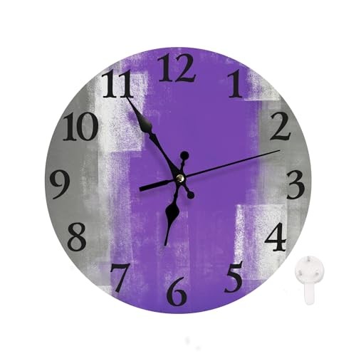 Silent Non Ticking Clock 10 Inch,Round Wall 10" Grey and Purple