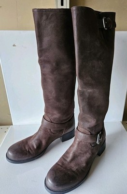 Prada Sport Knee High Moto Boots Dark Brown Suede, Women's Size 39